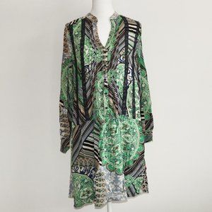 Anthropologie Tiny Brand Green Paisley Patchwork T-Shirt Midi Dress